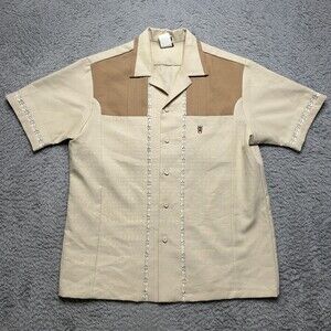 Vintage 70s Iolani Executive Hawaiian Shirt Mens L Tan Cabana Ricky Lace Crow